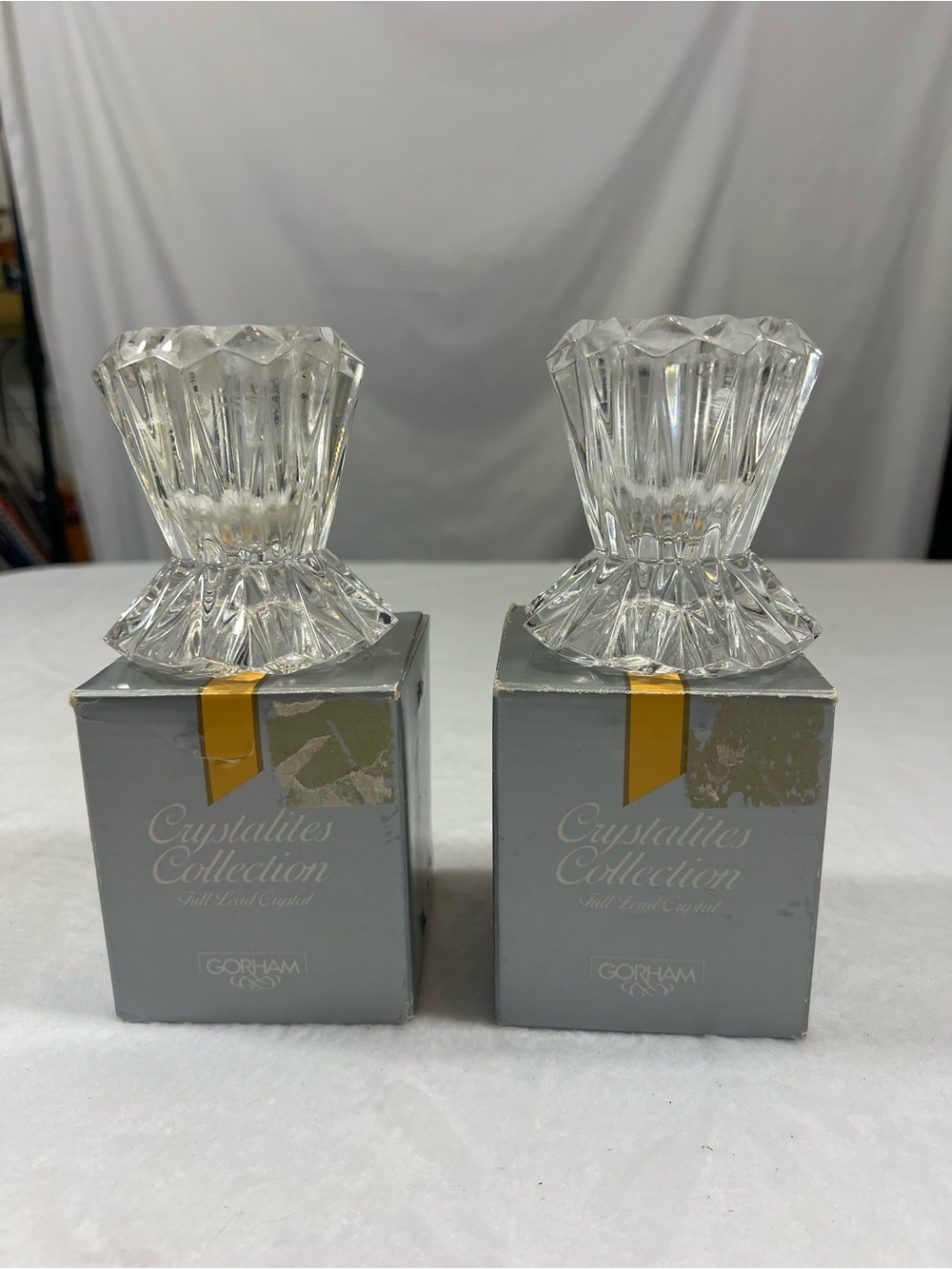 Vintage Gorham Harlequin Full Lead Crystal Candleholders - Pair